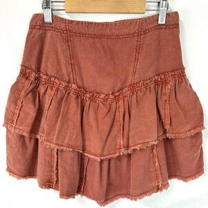 FREE PEOPLE Ruffles In The Sand Rose Rust Tiered Mini Skirt Womens 4 100% Cotton